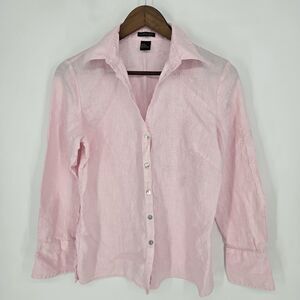 Ecologie Pink Linen Embroidered Button Front Minimalist Artsy Boho Med